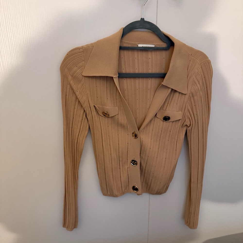 Sandro Ribbed Button-Up Cropped Cardigan Size Small